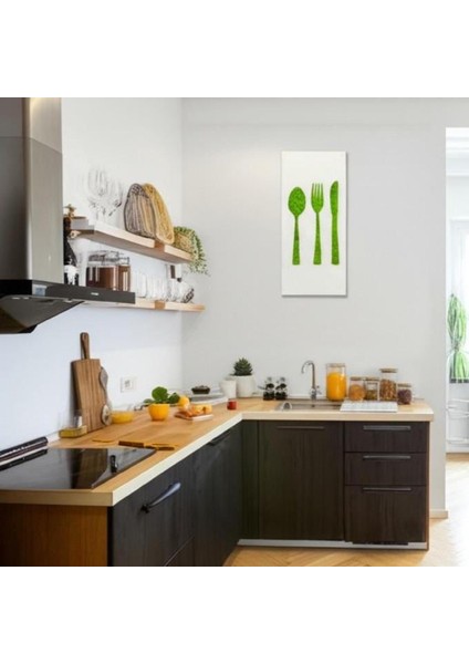 Mutfak Temalı Yosun Duvar Dekoru | 40X90 cm | Çatal Bıçak Figürlü Beyaz Pleksi Üzerine Doğal Yosun Tablo | Bakım Gerektirmez