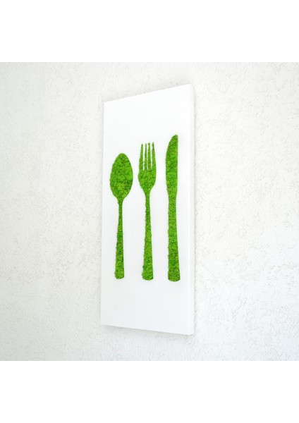 Mutfak Temalı Yosun Duvar Dekoru | 40X90 cm | Çatal Bıçak Figürlü Beyaz Pleksi Üzerine Doğal Yosun Tablo | Bakım Gerektirmez indirimleri