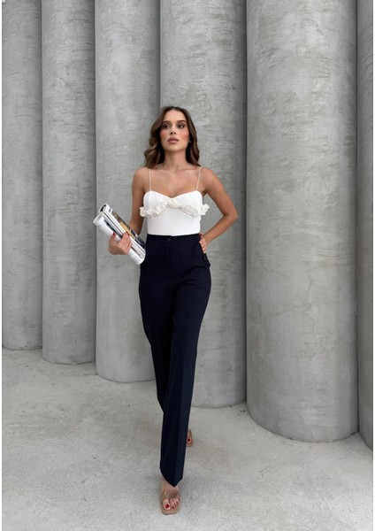 Lacivert Cep Düğme Detaylı Pantolon