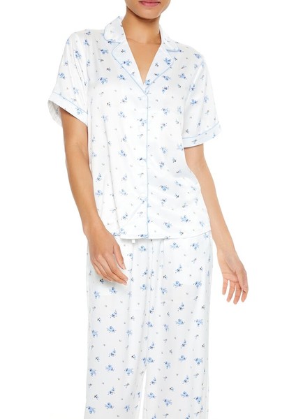 Çiçek Desenli Gömlek ve Pijama Altı Takımı