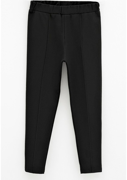 Çıma Detaylı Likralı İnterlok Siyah Tayt