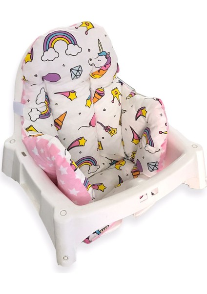 Bebek/çocuk Mama Sandalyesi Minderi Beyaz Unicorn ve Pembe Yıldızlı fırsatları