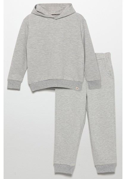Çizgili Kapişonlu Jogger Gri Alt Üst Takım