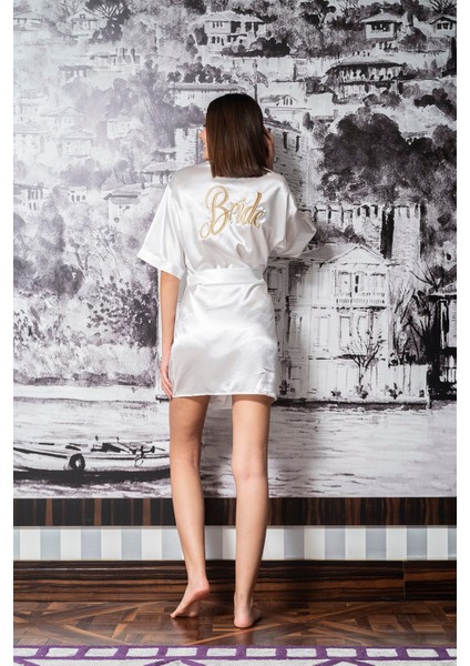 Saten Gold Bride Nakışlı Gelin Sabahlığı FM000001
