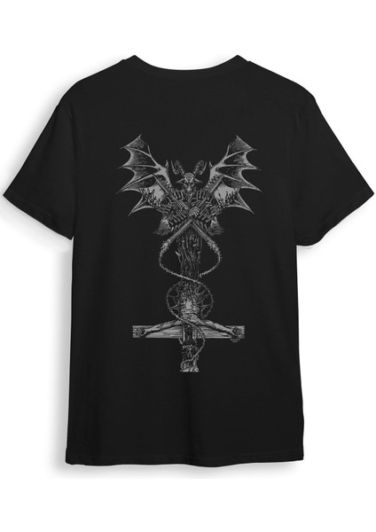 Unisex Streetwear Behemoth Ön Arka Baskılı Şık Tasarımlı %100 Pamuk Bisiklet Yaka T-Shirt modelleri