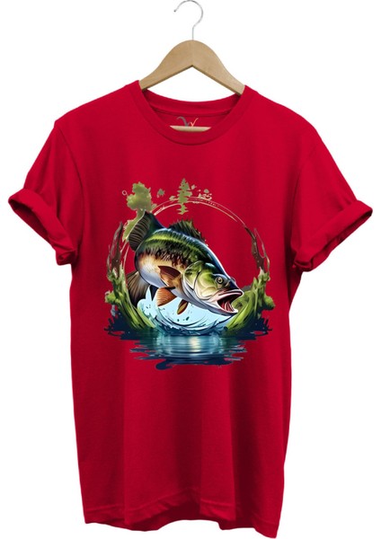 Balıkçılık Levrek Balıkçılığı Fishing Doğa ve Deniz Baskılı Regular Fit %100 Pamuk Tişört