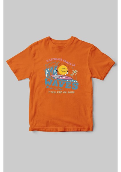 Denizde Sörf Güneş Baskılı Yazlık %100 Pamuk Tişört