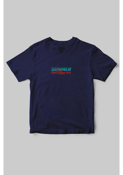 Summer Vibes Yazlık Kısa Kollu Kumsal Güneş Tasarımlı Minimal %100 Pamuk Bisiklet Yaka T-Shirt