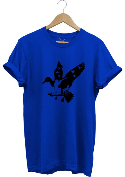 Avcılık Hunting Ördek Avı Köpek ve Avcı Baskılı %100 Pamuk Regular Fit T-Shirt