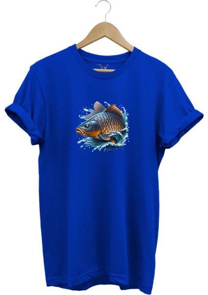 Balıkçı Fishing Sazan Avı Balıkçılığı Baskılı %100 Pamuk Regular Fit Bisiklet Yaka T-Shirt