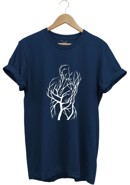 14 Şubat Sevgililer Günü Sarılan Çift Baskılı %100 Pamuk Regular Fit Bisiklet Yaka T-Shirt