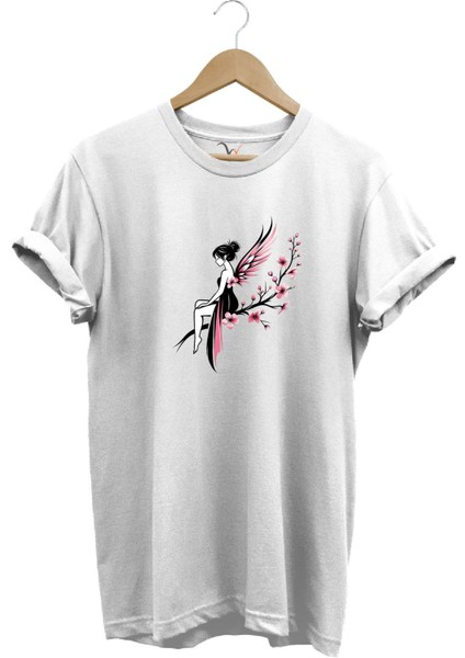 Peri Kızı Baskılı Şık Tatlı %100 Pamuk Regular Fit Bisiklet Yaka T-Shirt