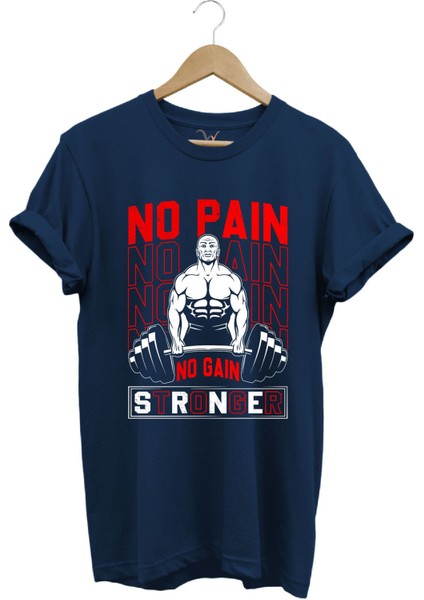 Gym Sporcu Fitness No Pain No Gain Dumbell Tasarım Baskılı %100 Pamuk Regular Fit T-Shirt