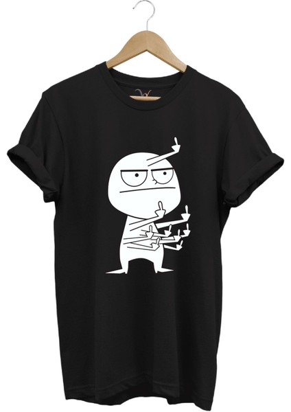 Eğlenceli Komik Orta Parmak Tasarım Baskılı %100 Pamuk Regular Fit T-Shirt