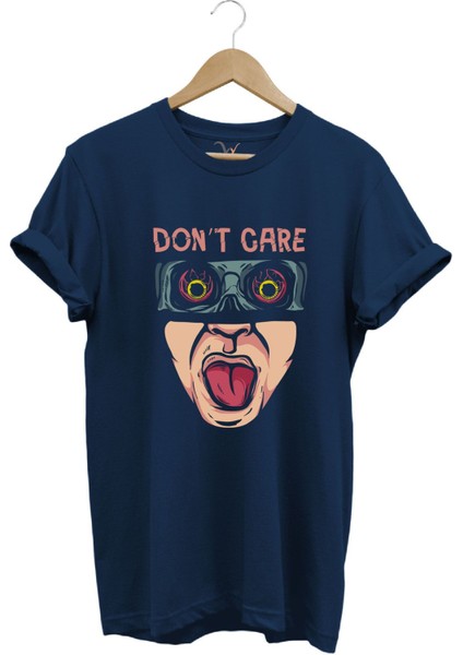Unisex Don't Care Yazı Baskılı Şık Tasarımlı %100 Pamuk Bisiklet Yaka T-Shirt