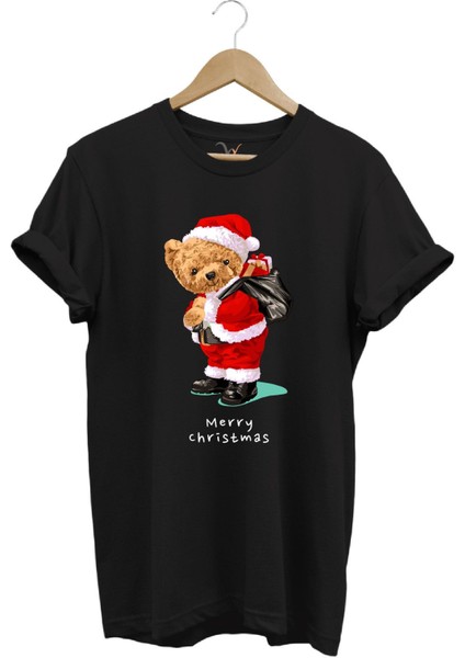 Yılbaşı Yeni Yıl Merry Christmas Sevimli Ayıcık Baskılı %100 Pamuk Regular Fit T-Shirt