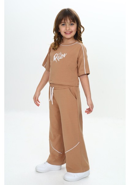 Kız Çocuk Queen Baskılı Crop Eşofman Takım