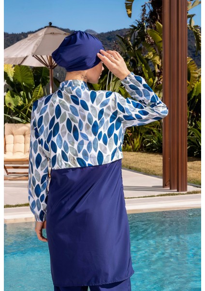 Tam Kapalı Paraşüt Kumaş Crop Model Damla Desenli Tesettür Mayo - 2527 fiyatları