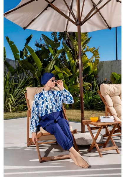 Tam Kapalı Paraşüt Kumaş Crop Model Damla Desenli Tesettür Mayo - 2527 modelleri