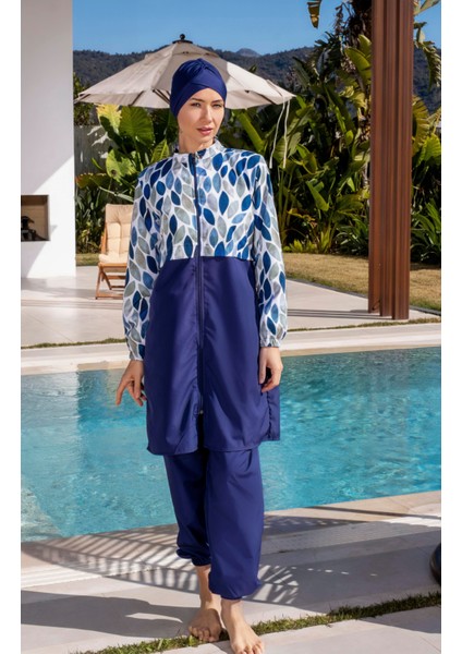 Tam Kapalı Paraşüt Kumaş Crop Model Damla Desenli Tesettür Mayo - 2527 fırsatları