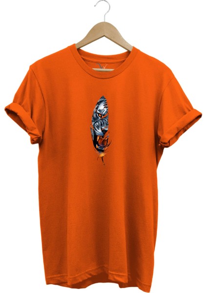 Kaplan Tüy Baskılı Şık Minimal %100 Pamuk Regular Fit Bisiklet Yaka T-Shirt