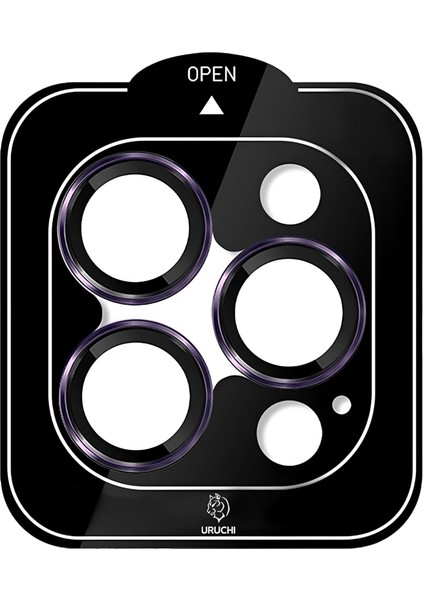 iPhone 14 Pro / 14 Pro Max Kamera Lens Koruyucu, Safir, Kolay Kurulum, Alüminyum Alaşım Çerçeveli 9h Sertliğinde Cam Lens, Mor