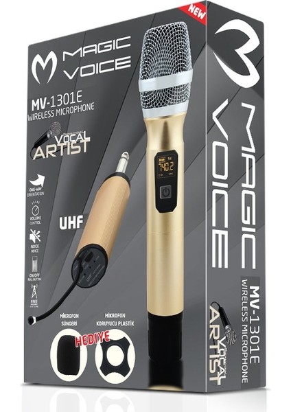Magıcvoıce MV-1301E Uhf Ekranlı 1 El Kablosuz Telsiz Mikrofon (5067)