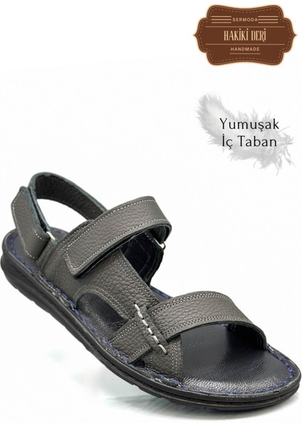 Hakiki Gerçek Deri Cırtlı Erkek Sandalet Şırıngıl Füme indirimleri
