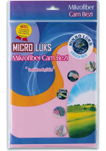 Lüks Mikrofiber Microlüks Cam Temizlik Bezi 40X50CM (Pembe, Tekli Paket)