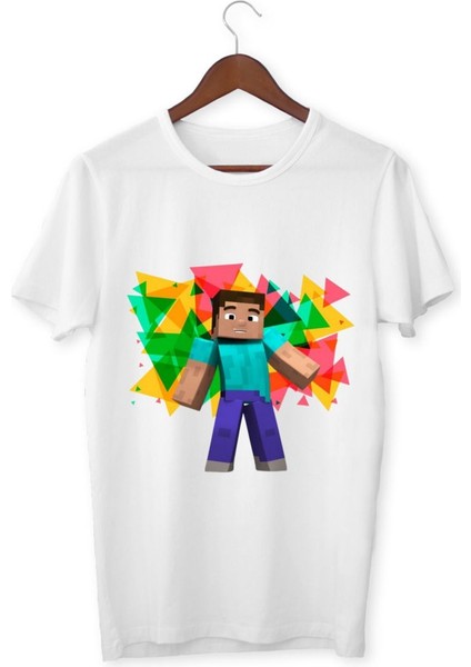 Mınecraft Çocuk Yetişkin Beyaz T-Shirt Unisex Çocuk Tişört