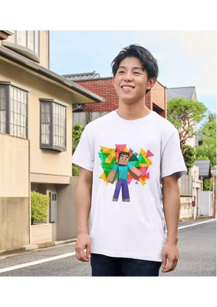 Mınecraft Çocuk Yetişkin Beyaz T-Shirt Unisex Çocuk Tişört fiyatları