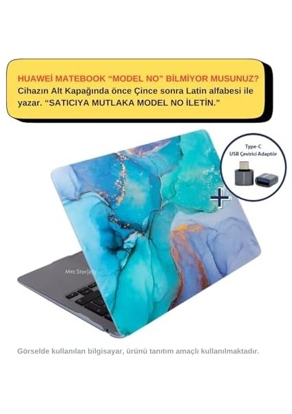 Huawei Kılıf Matebook D15 Kılıf (2019-2020-2021-2022 Yılı) ile Uyumlu Marble Desenli Açık Yeşil fiyatları