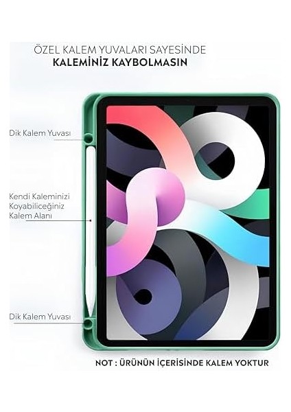 iPad Tablet Ile Uyumlu Kılıf Lüks Kadife Iç Kaplamalı Suni Deri Mıknatıslı Standlı Tablet Arka Kapak (Yeşil, iPad Air 10.9 Inç/ipad 10.nesil 10.9) modelleri