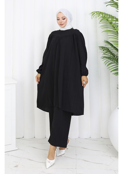 Büzgülü Tunik Pantolon Ikili Takım 2089-01 Siyah fiyatları