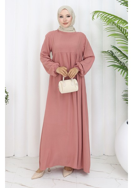 Belden Büzgülü Elbise 4102-06 Pembe