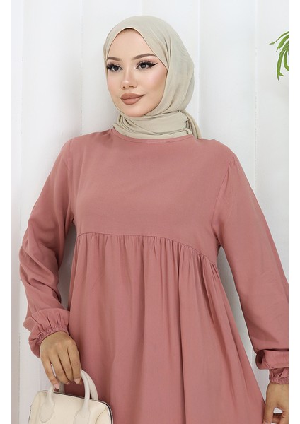 Belden Büzgülü Elbise 4102-06 Pembe modelleri
