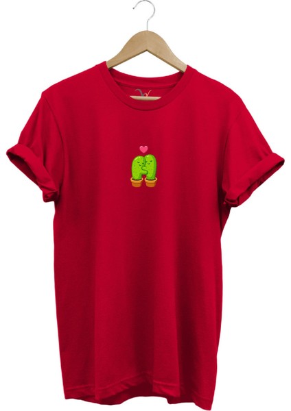 Sevimli Sevgili Kaktüs Baskılı Minimal Regular Fit %100 Pamuk T-Shirt