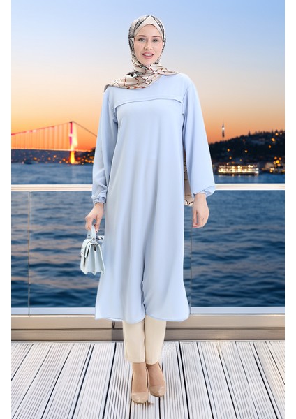 Yandan Yırtmaçlı Uzun Tunik 4104-01 Buz Mavisi fiyatları