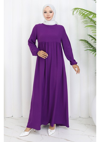 Belden Büzgülü Elbise 4102-05 Mor