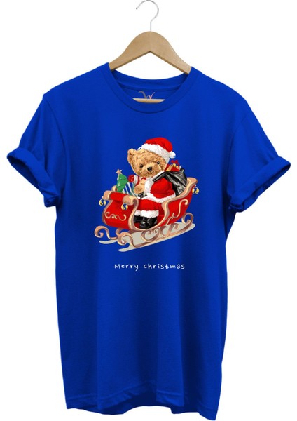 Christmas Baskılı Sevimli Ayıcık Yılbaşı Noel %100 Pamuk Regular Fit Bisiklet Yaka T-Shirt