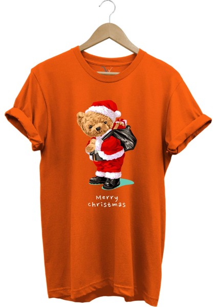 Yılbaşı Yeni Yıl Merry Christmas Sevimli Ayıcık Baskılı %100 Pamuk Regular Fit T-Shirt