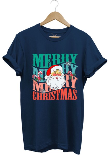 Unisex Yeni Yıl Yılbaşı Noel Baba Merry Christmas Baskılı Şirin Hediye Pamuklu Regular Fit T-Shirt