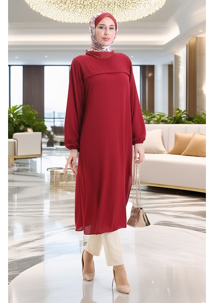 Yandan Yırtmaçlı Uzun Tunik 4104-06 Bordo