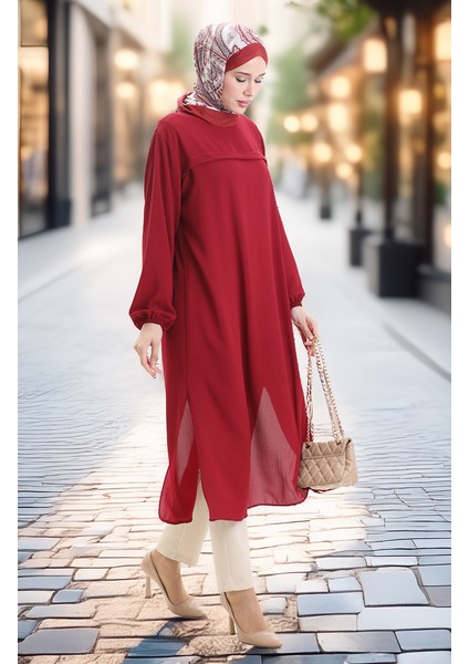 Yandan Yırtmaçlı Uzun Tunik 4104-06 Bordo fiyatları