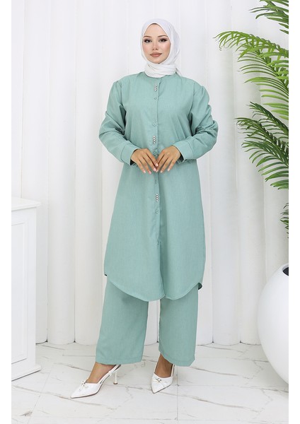 Taşlı Tunik Pantolon Ikili Takım 2090-02 Çağla Yeşili
