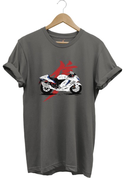 Racing Motorsiklet Japon Motoru ve Yazı Baskılı Şık Regular Fit %100 Pamuk T-Shirt