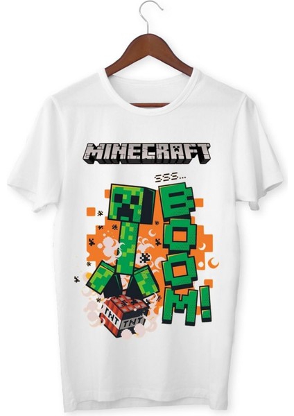 Mınecraft Çocuk Yetişkin Beyaz T-Shirt Unisex Çocuk Tişört