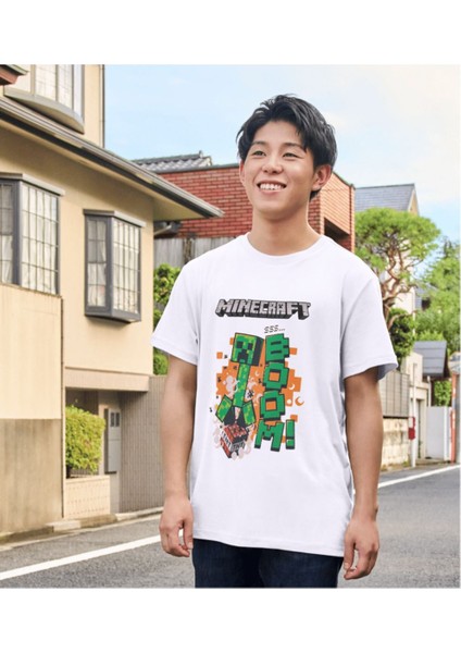 Mınecraft Çocuk Yetişkin Beyaz T-Shirt Unisex Çocuk Tişört fiyatları