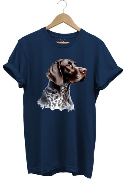 Avcılık Kurzhaar Av Köpeği Tasarım Baskılı %100 Pamuk Regular Fit Bisiklet Yaka Premium T-Shirt