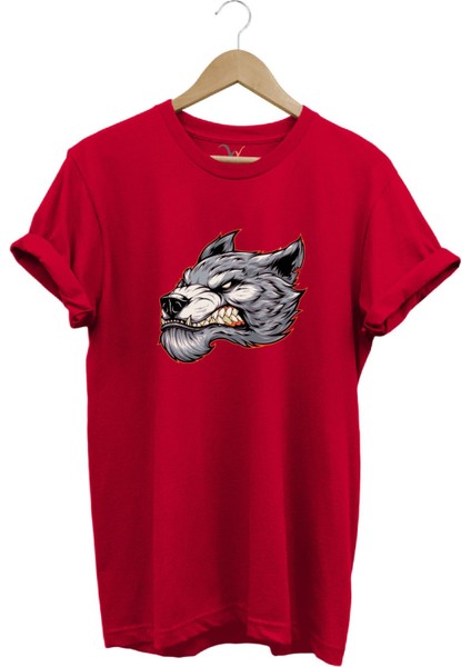 Kızgın Agresif Kurt Tasarım Baskılı %100 Pamuk Regular Fit Bisiklet Yaka Premium T-Shirt